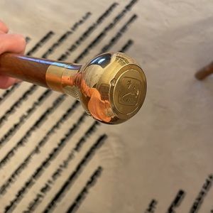 John Deere 100 Anniversary walking stick cane Brass Oak wood 34.5” tall